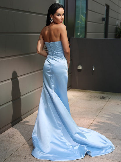 Satin Ruffles Sweetheart Sleeveless Sweep/Brush Train Dresses