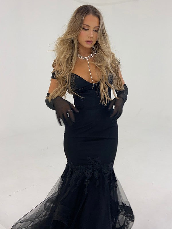 Tulle Ruffles Off-the-Shoulder Sleeveless Sweep/Brush Train Dresses