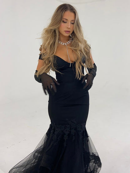 Tulle Ruffles Off-the-Shoulder Sleeveless Sweep/Brush Train Dresses