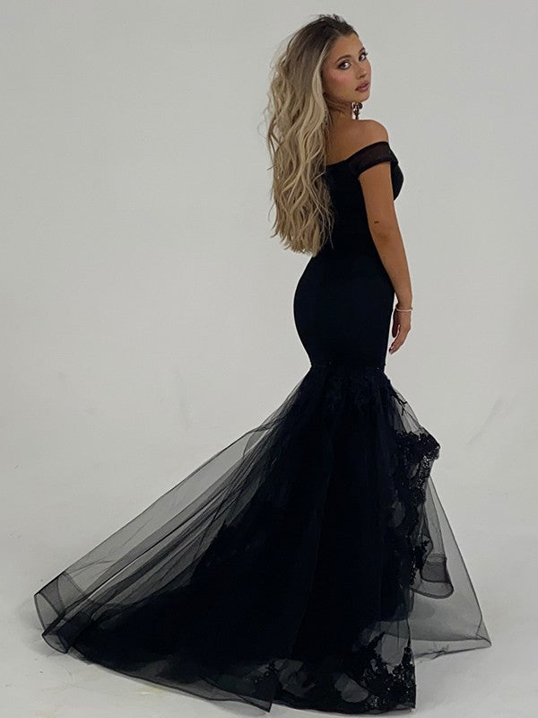 Tulle Ruffles Off-the-Shoulder Sleeveless Sweep/Brush Train Dresses
