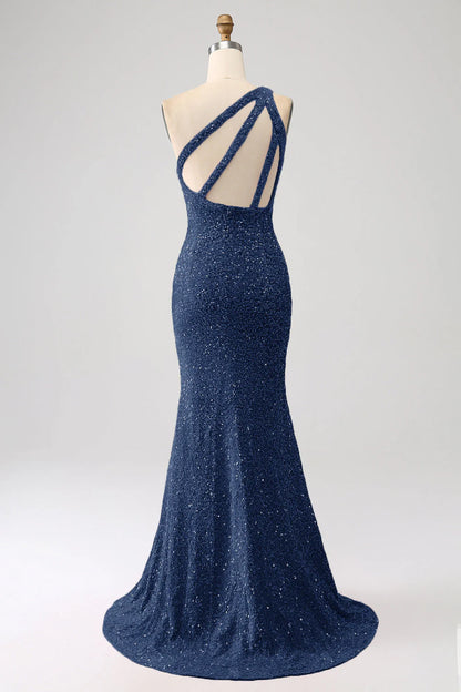 Sequins Mermaid One Shoulder Long Prom Dress