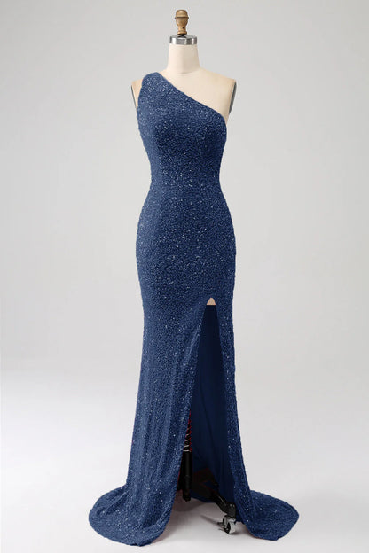 Sequins Mermaid One Shoulder Long Prom Dress