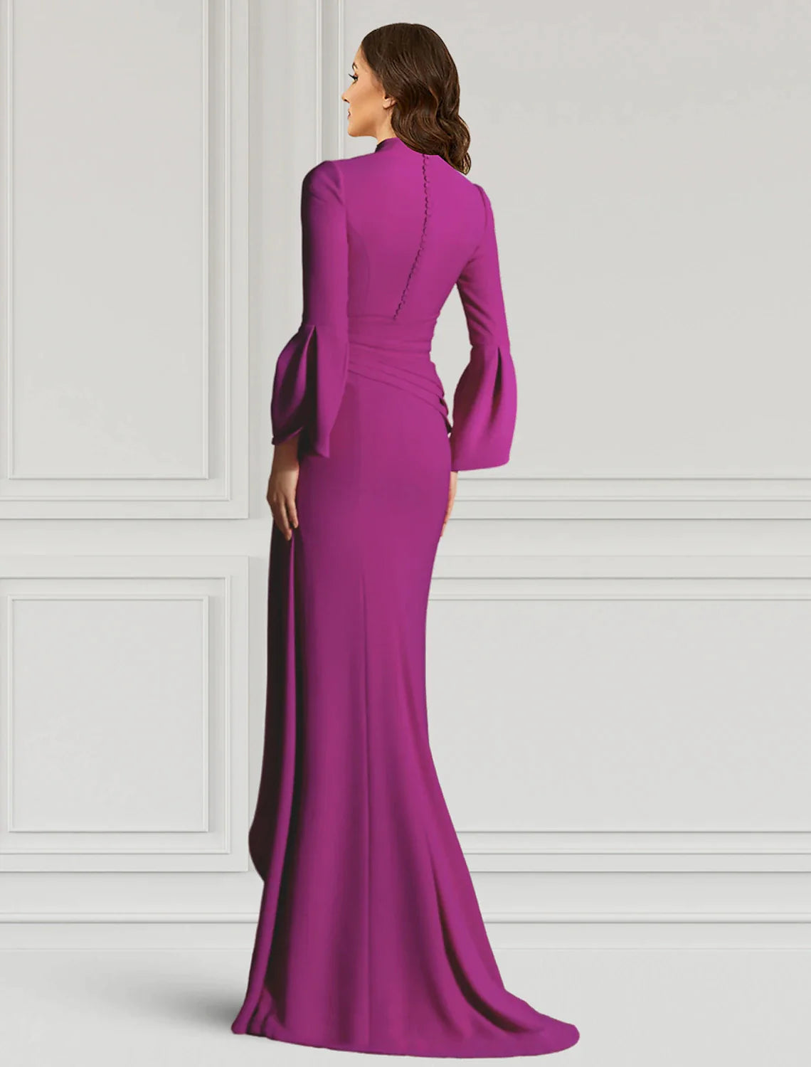 Sheath Evening Gown Elegant Black Dress Formal Cocktail Party Dress Floor Length Long Sleeve V Neck Fall Wedding Guest with Ruffles