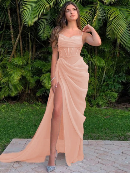 Spaghetti Straps Sleeveless Sweep/Brush Train Dresses