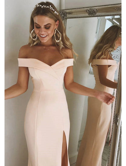 Mermaid / Trumpet Evening Dresses Sexy Dress Formal Wedding Guest Floor Length Sleeveless Off Shoulder Bridesmaid Dress Stretch Fabric
