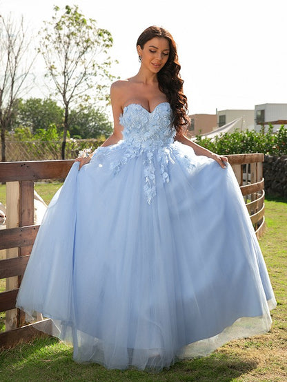 Tulle Applique Sweetheart Sleeveless Floor-Length Dresses