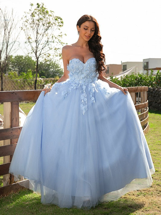 Tulle Applique Sweetheart Sleeveless Floor-Length Dresses
