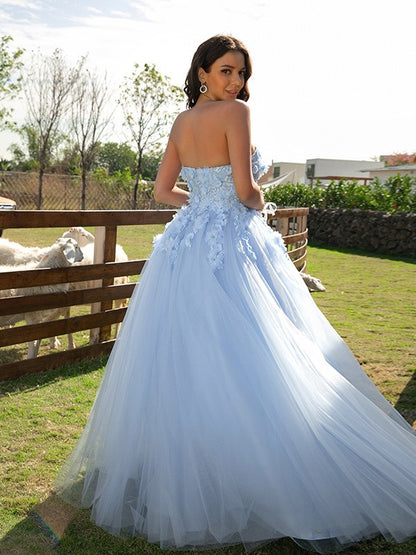 Tulle Applique Sweetheart Sleeveless Floor-Length Dresses
