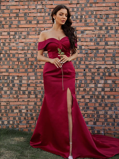 Off-the-Shoulder Sleeveless Sweep/Brush Train Dresses