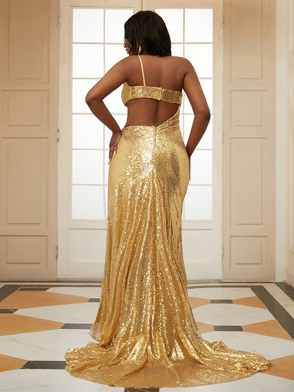 One-Shoulder Sleeveless Sweep/Brush Train Dresses