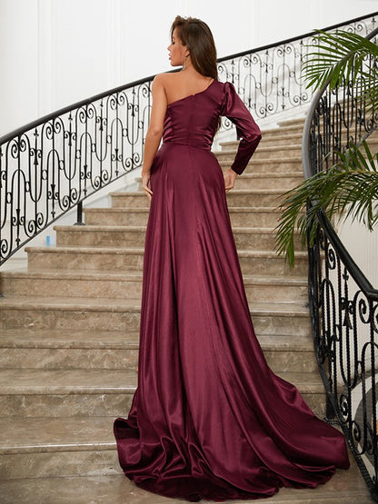 One-Shoulder Long Sleeves Sweep/Brush Train Dresses