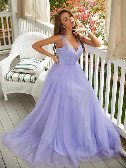 Tulle Lace Sweetheart Sleeveless Sweep/Brush Train Dresses