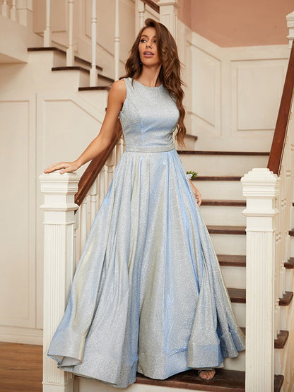 A-Line Ruffles Scoop Sleeveless Floor-Length Dresses