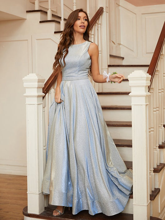 A-Line Ruffles Scoop Sleeveless Floor-Length Dresses