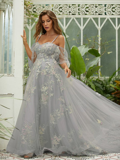 Applique Sweetheart Short Sleeves Sweep/Brush Train Dresses