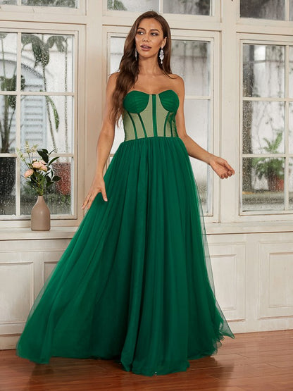 Tulle Ruffles Sweetheart Sleeveless Floor-Length Dresses