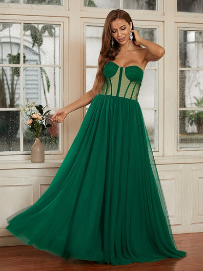 Tulle Ruffles Sweetheart Sleeveless Floor-Length Dresses