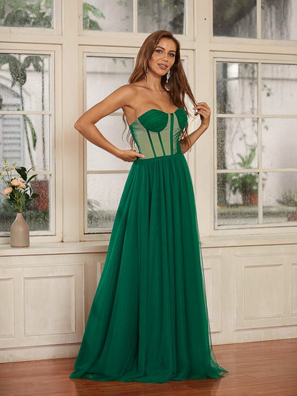 Tulle Ruffles Sweetheart Sleeveless Floor-Length Dresses