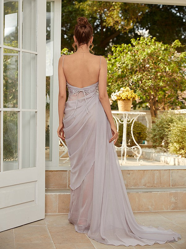 Applique Spaghetti Straps Sleeveless Sweep/Brush Train Dresses