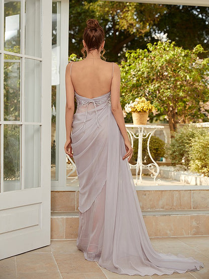 Applique Spaghetti Straps Sleeveless Sweep/Brush Train Dresses