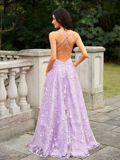 Lace V-neck Sleeveless Sweep/Brush Train Dresses