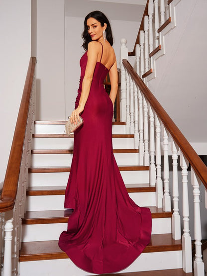 Jersey Ruched One-Shoulder Sleeveless Court Train Dresses