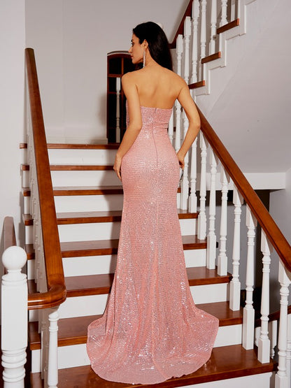 Ruched Strapless Sleeveless Court Train Dresses