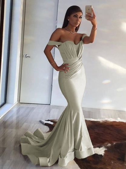 Mermaid Sleeveless Off-the-Shoulder Sweep Train Ruffles Spandex Dresses