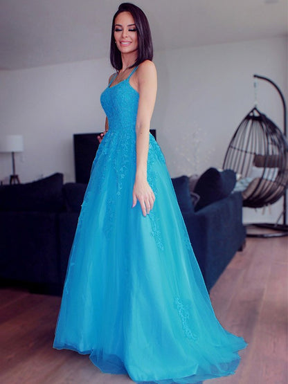 Straps Tulle Sleeveless Applique Sweep/Brush Train Dresses