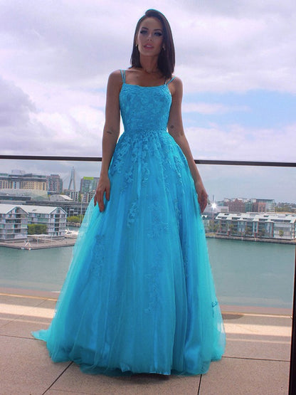 Straps Tulle Sleeveless Applique Sweep/Brush Train Dresses