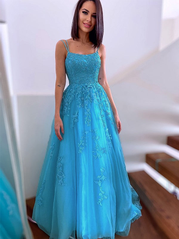 Straps Tulle Sleeveless Applique Sweep/Brush Train Dresses