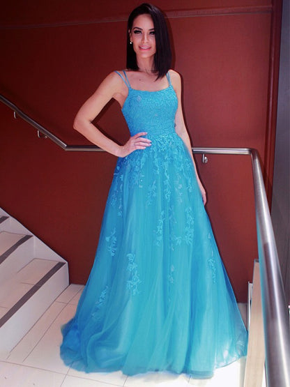 Straps Tulle Sleeveless Applique Sweep/Brush Train Dresses