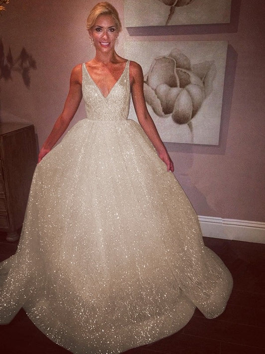 A-Line/Princess Other Train Sleeveless V-neck Dresses