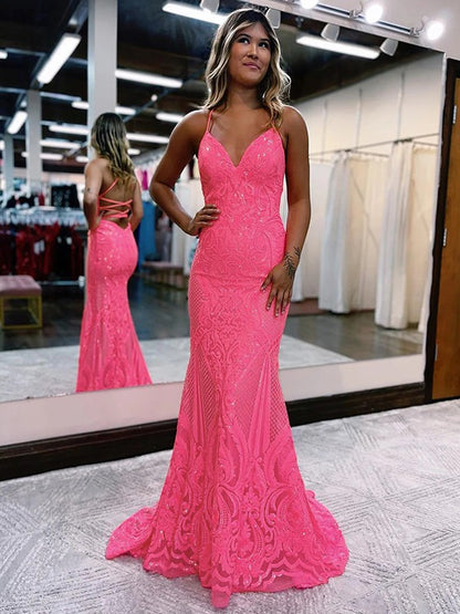 Sheath V-neck Sleeveless Sweep/Brush Train Dresses