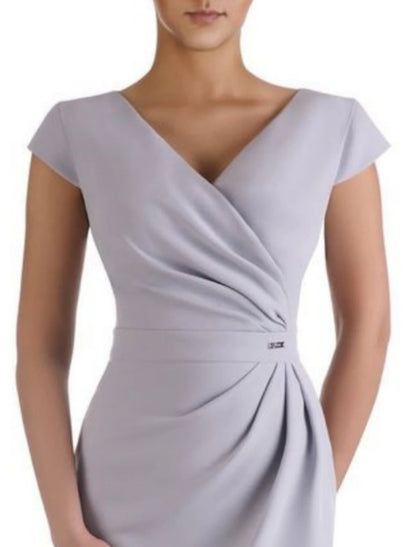 Sheath / Column Mother of the Bride Dress Wedding Guest Elegant V Neck Knee Length Short Sleeve