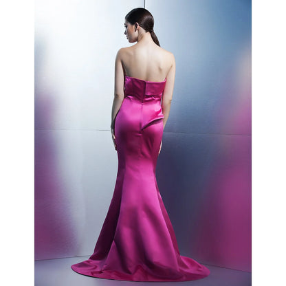Evening Dress Strapless Sleeveless Sweep / Brush Train Satin with Flower