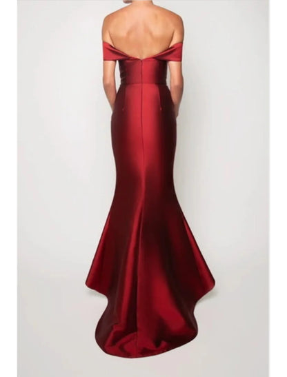 Evening Gown Vintage Dress Wedding Guest Floor Length Sleeveless Strapless Satin with Sleek Bow(s)