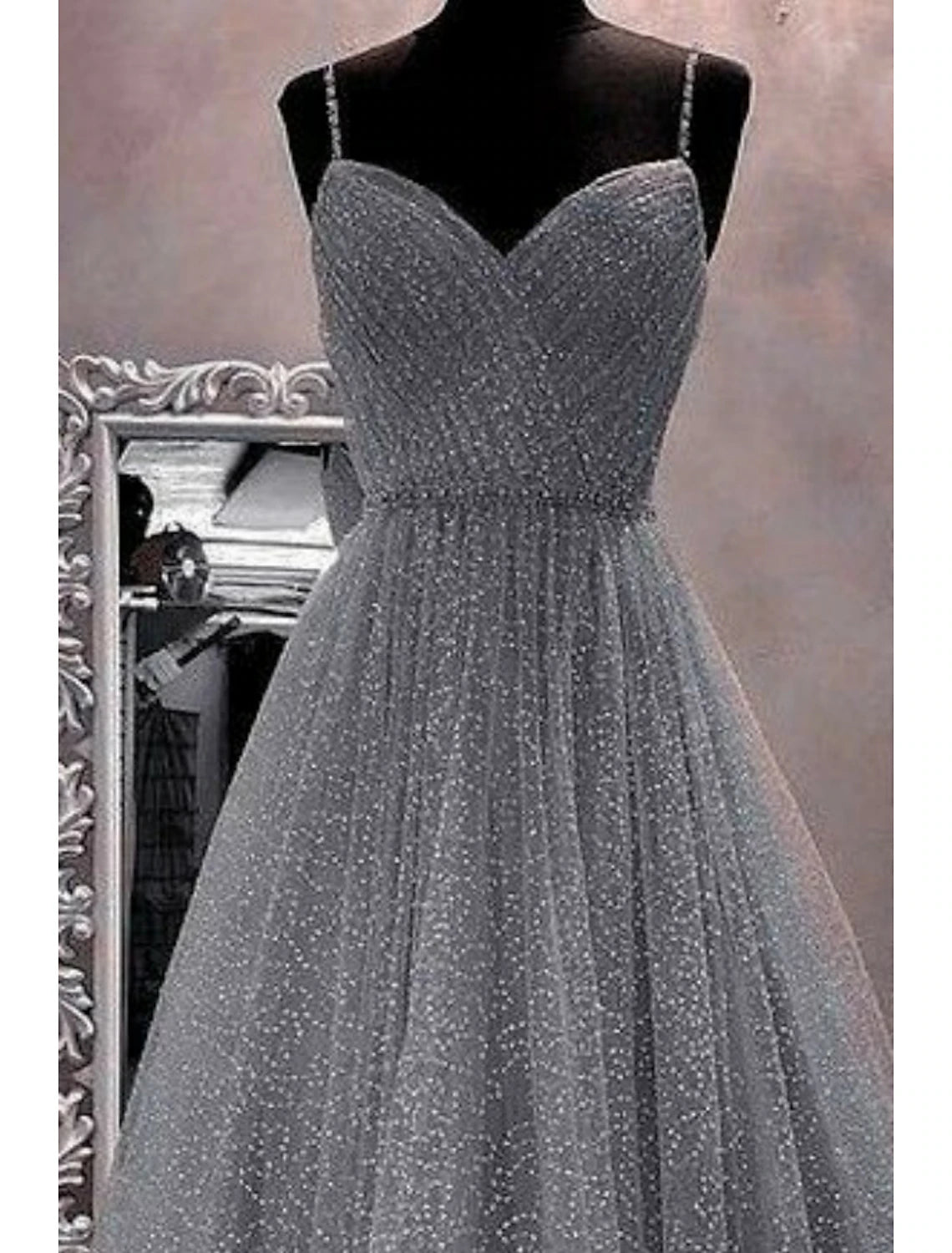 A-Line Prom Dresses Sparkle & Shine Dress Party Dress Birthday Floor Length Sleeveless Spaghetti Strap Tulle