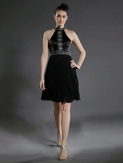 Ball Gown Little Black Dress Dress Holiday Knee Length Sleeveless High Neck Chiffon
