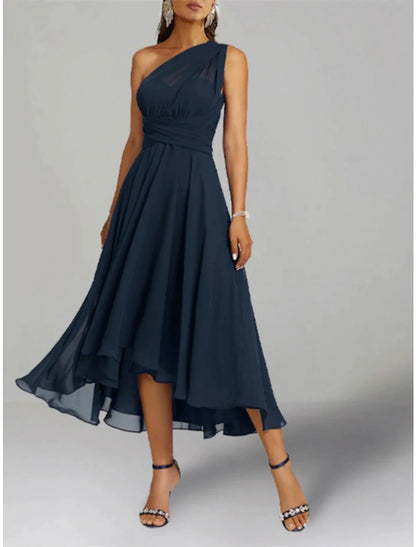 Two Piece A-Line Wedding Guest Dresses Elegant Dress Cocktail Party Tea Length 3/4 Length Sleeve V Neck Convertible Chiffon with Shawl