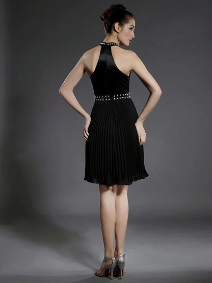 Ball Gown Little Black Dress Dress Holiday Knee Length Sleeveless High Neck Chiffon