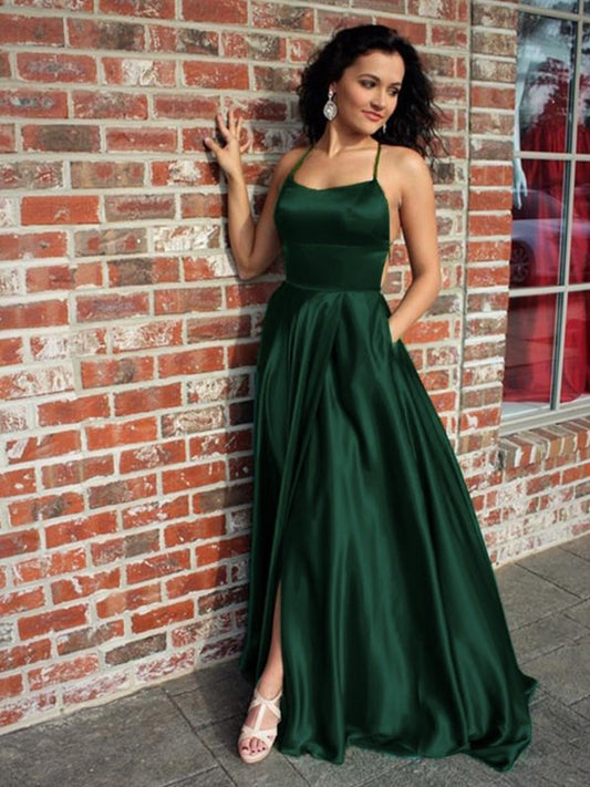 Straps Sleeveless Sweep/Brush Train Ruffles Silk like Satin Dresses