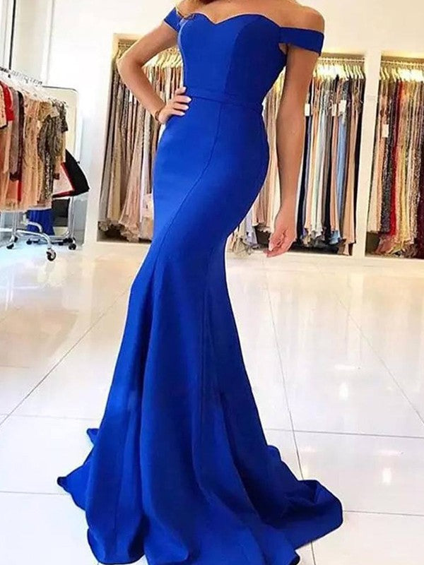 Trumpet/Mermaid Off-the-Shoulder Sleeveless Sweep/Brush Train Ruffles Dresses