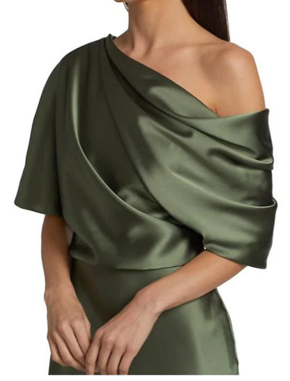Sheath / Column Mother of the Bride Dress Wedding Guest Elegant Party Off Shoulder Sweep / Brush Train Satin Half Sleeve