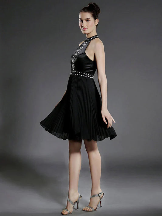 Ball Gown Little Black Dress Dress Holiday Knee Length Sleeveless High Neck Chiffon