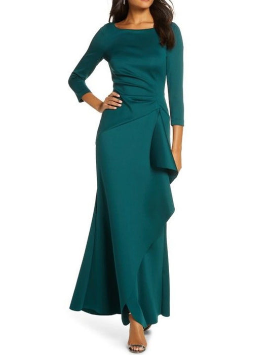 Sheath / Column Mother of the Bride Dress Wedding Guest Elegant Party Scoop Neck Ankle Length Satin Lace 3/4 Length Sleeve