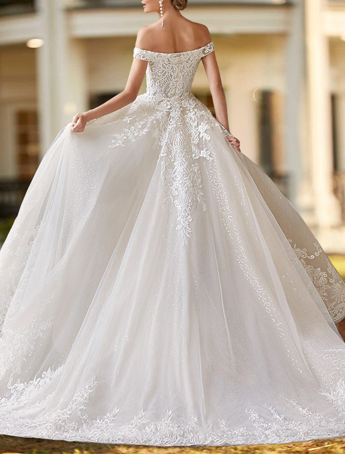 Engagement Formal Wedding Dresses Two Piece Off Shoulder Cap Sleeve Court Train Satin Bridal Gowns